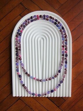 Vtg Mid Century Japanese Long Double Strand Purple Mixed Glass Bead Necklace GUC